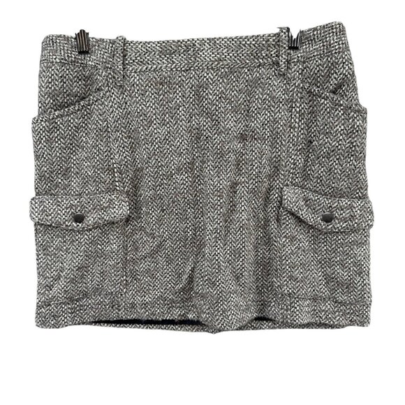 Eddie Bauer Tweed Mini Skirt Womens Grey Wool Blend Utility Pockets Lined Sz 10P - Picture 1 of 10